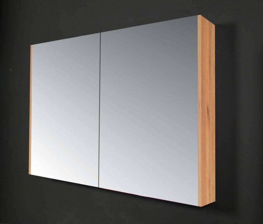 Basic Comfort spiegelkast met spiegels aan binnen- en buitenzijde op houten deuren 100 x 60 x 14 cm whisky oak