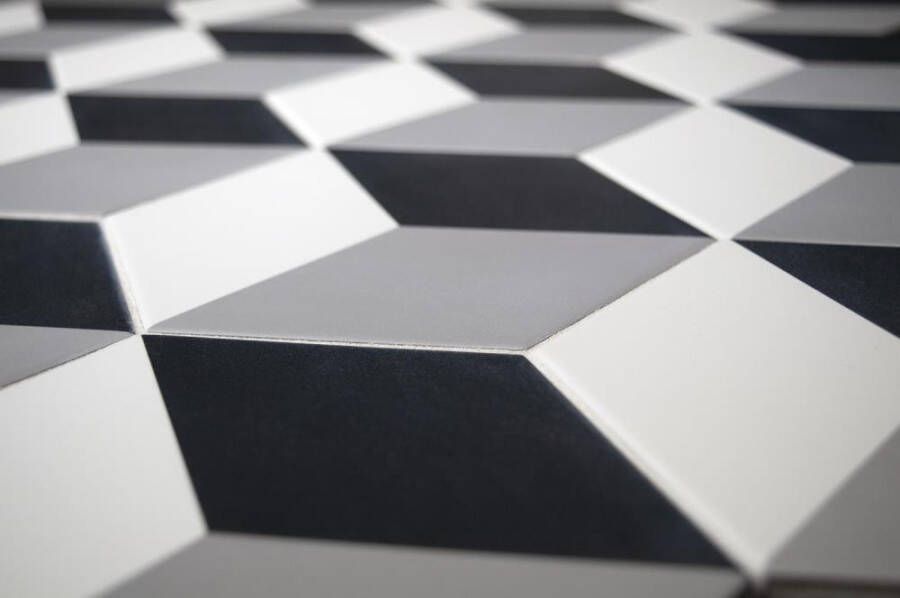 Cifre Cerámica Timeless hexagon tegel 15 x 17 cm grijs wit zwart mat