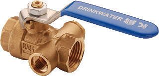 Raminex S28 Kiwa kogelkraan met aftapgelegenheid knel messing 15x15mm dn15 kiwa hendel blauw 282101