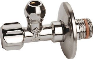 Raminex Standaard hoekstopkraan chroom 1 2 bux10mm knel voor wastafel bidet en toiletreservoir kiwa 1200001