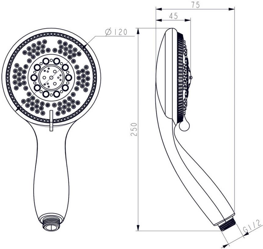 Differnz handdouche zelfreinigend met 5 straalsoorten Ø 12 cm chroom - Foto 2