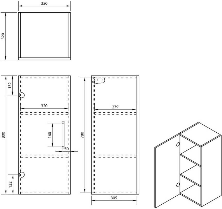 Differnz Hilde lage kast met 1 deur 80 x 35 x 32 cm betonlook