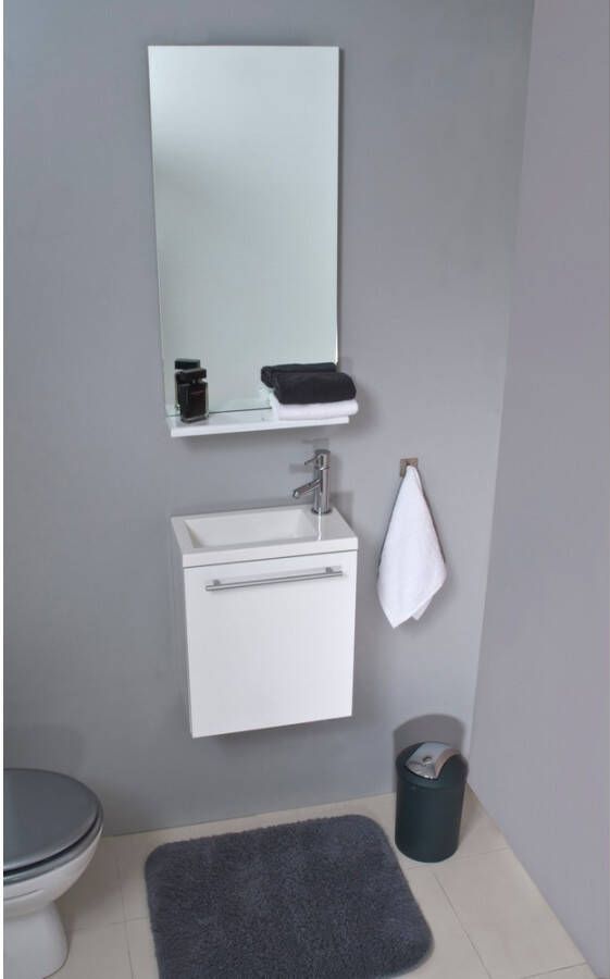 Differnz Tight badmeubelset met spiegel planchet en wastafel met kraangat rechts 40 x 22 x 48 cm wit - Foto 2