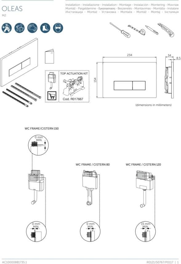 Ideal Standard Oleas bedieningsplaat mechanisch mat chroom mat chroom