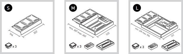 INK lade-indeling bestaande uit 2x model M lade-verdeling inclusief 2 anti-slipmatten 4cm antraciet