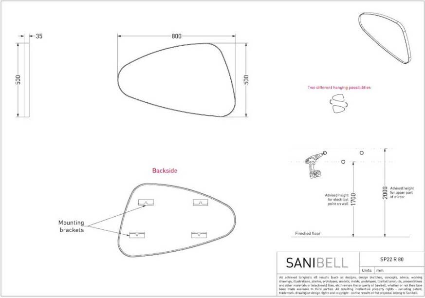 INK SP22 spiegel met organische vorm in stalen kader rechter versie 50 x 80 x 4 cm mat wit