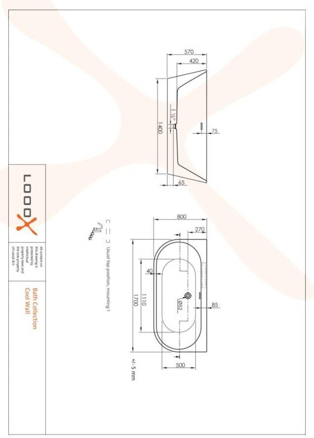 LoooX Cool semi-vrijstaand ligbad 170 x 80 x 57 cm mat wit