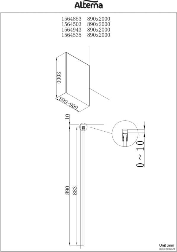 Sub 066 walk-in 90x200 cm zilver-grijs clean