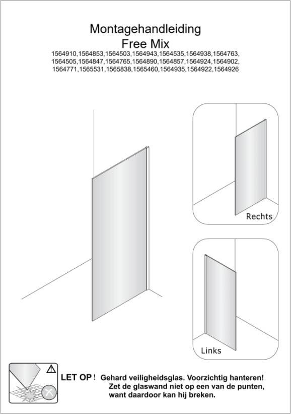 Sub 066 wandprofiel walk-in 200 cm voor 8 mm glasdikte mat zwart