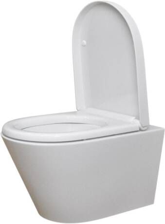 Sub Wiesbaden Stereo rimless hangend toilet met Vesta toiletzitting 40 x 35 5 x 53 cm glanzend wit
