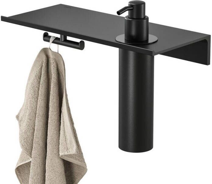 Geesa Leev planchet 28cm zwart met zeepdispenser 200ml zwart met handdoekhaak zwart