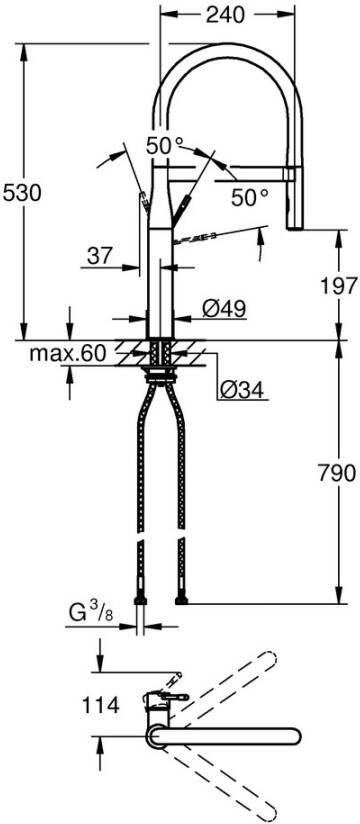 Grohe Essence Keukenkraan hoog 2 straalsoorten met profesionele handdouche warm sunset glans 30294DA0