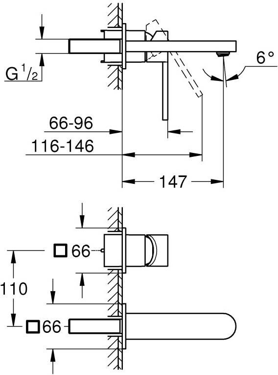 GROHE Plus Wastafelmengkraan M size wand eengreeps 2 gats body glad G1 2" 147mm uitloop vast supersteel - Foto 2