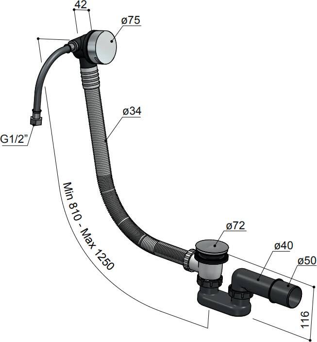 Hotbath Archie badoverloop vulcombinatieinatie IX RVS AR133IX - Foto 2