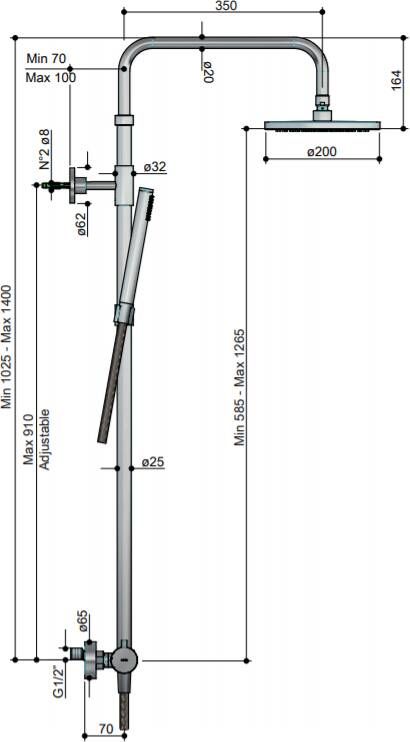 Hotbath Archie SDS30IX complete regendouche opbouwset met opbouwthermostaat 20cm ronde hoofddouche staafhanddouche RVS SDS30IX - Foto 3