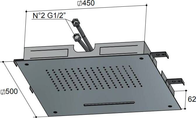 Hotbath Archie inbouw plafonddouche vierkant 500 mm met 2 aansluitingen 1 2" inclusief inbouwframe RVS 316 - Foto 3