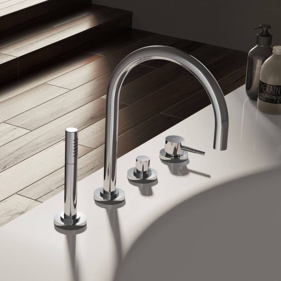 Douche Concurrent Badkraan Hotbath Buddy Inbouw Mengkraan Rond Geborsteld Nikkel 2 Greeps Handdouche en Uitloop - Foto 3