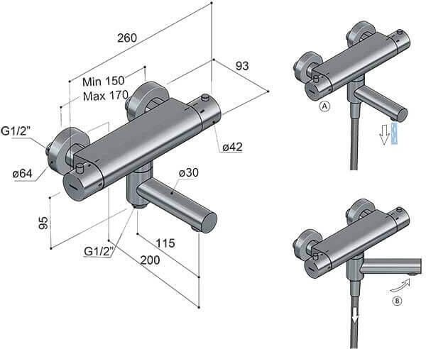 Hotbath Buddy thermostatische badmengkraan met wegdraaibare uitloop omstel uitloop geborsteld koper B020BC - Foto 2