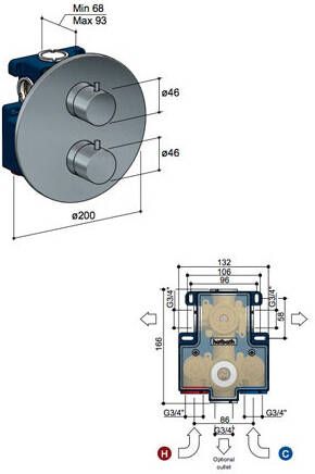 Hotbath Cobber CB009EXT afbouwdeel voor inbouw thermostaat met 2-weg omstel zwart chroom