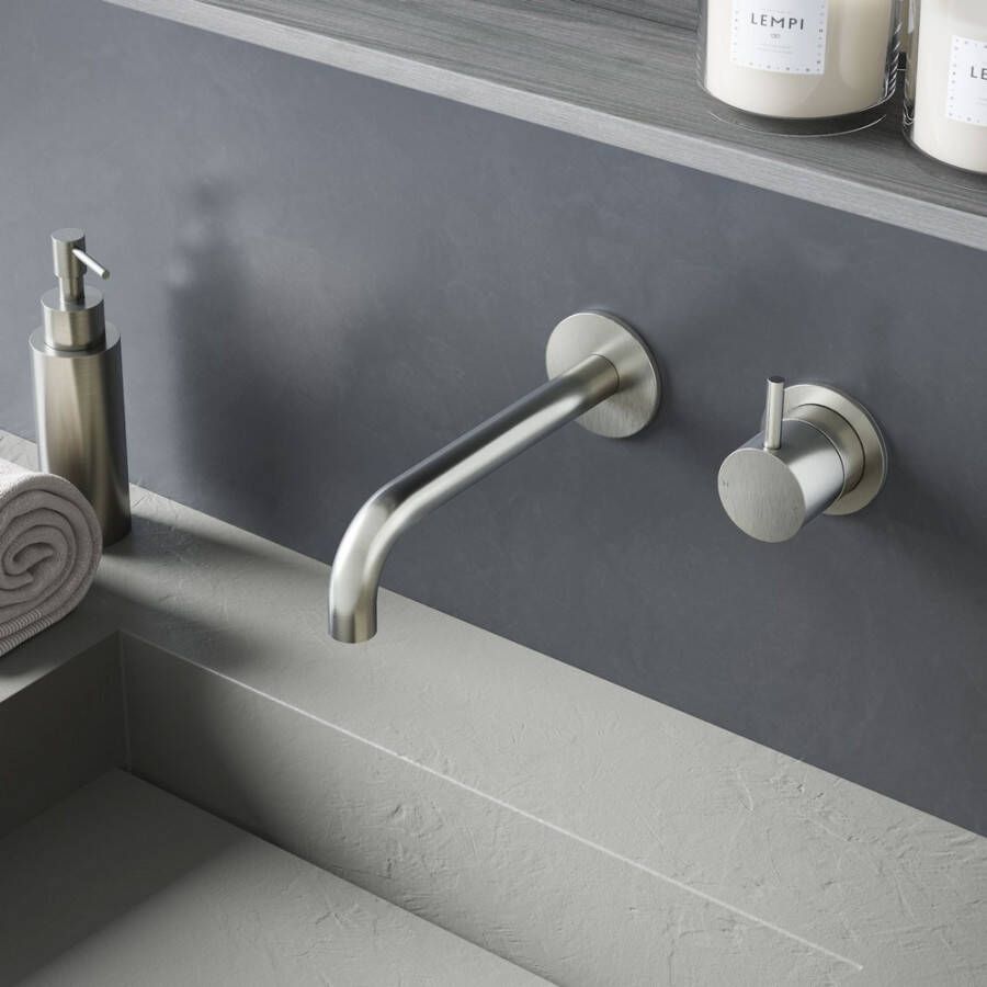 Hotbath Cobber afbouwdeel inbouw wastafelmengkraan met 18 cm uitloop geborsteld nikkel CB005EXT18GN - Foto 2