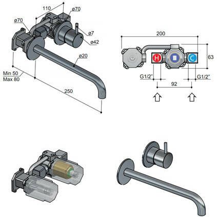 Hotbath Wastafelmengkraan Cobber Afbouw Deel met Inbouw 3+3 Inbouwsysteem 1-hendel Gebogen 18 cm Mat Zwart - Foto 2