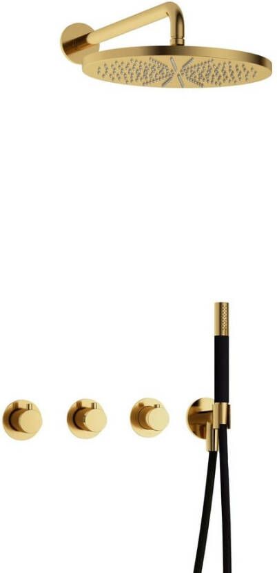 Hotbath Cobber complete thermostatische douche inbouwset cobber 70 met 2 stopkranen met 30 cm hoofddouche verouderd messing