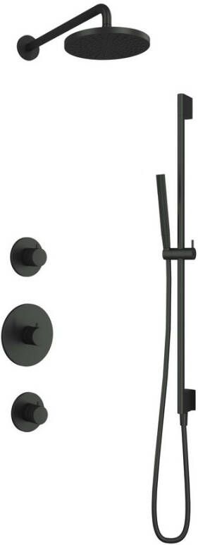 Hotbath Cobber IBS20 Regendoucheset inbouw 35cm wandarm 20cm ronde hoofddouche staafhanddouche glijstang mat zwart IBS20BL7