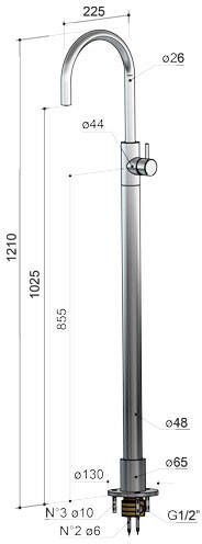 Hotbath Cobber vrijstaande wastafelkraan 121 cm hoog met gebogen uitloop van 22 5 cm geborsteld messing pvd - Foto 8