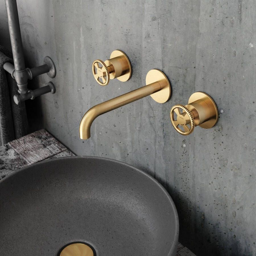 Hotbath Cobber @work afbouwdeel voor wastafelmengkraan met 18cm uitloop geborsteld messing pvd CW005TEXT18BBP - Foto 2