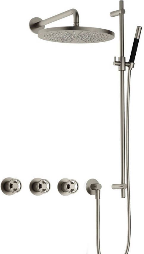 Hotbath Cobber IBSW70 Regendoucheset inbouw 38.5cm wandarm 30cm ronde hoofddouche staafhanddouche glijstang Geborsteld nikkel IBSW70GN57