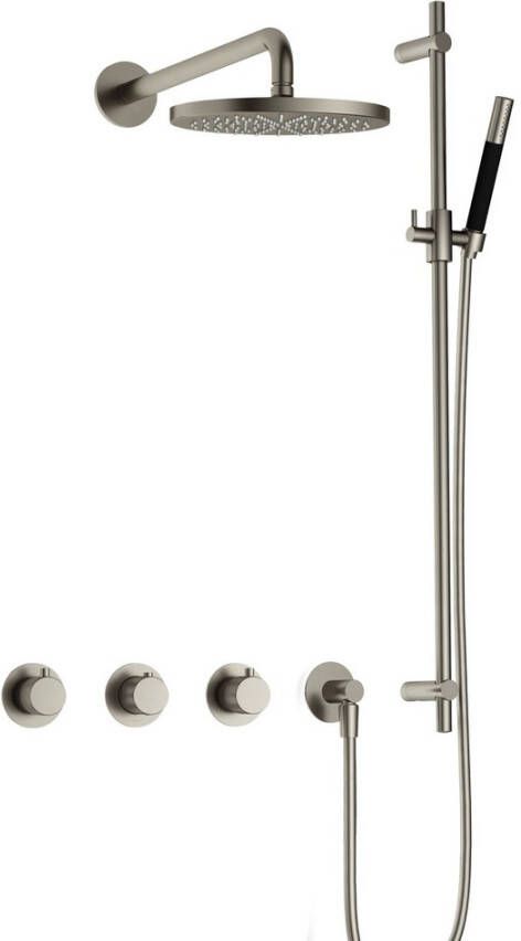 Hotbath Cobber X IBSX70 Regendoucheset inbouw hoofddouche 20cm Wandarm 38.5cm glijstang handdouche staaf 1 stand geborsteld nikkel IBSX70GN7