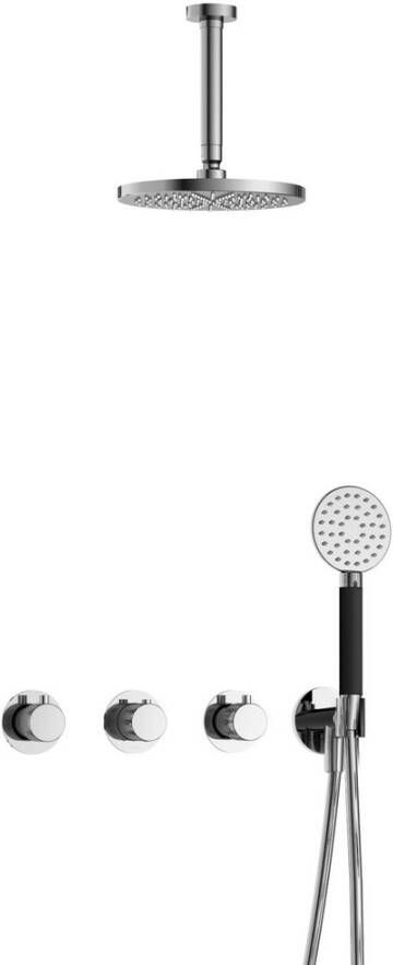 Hotbath Cobber X IBSX70 complete thermostatische douche inbouwset Cobber X met 2 stopkranen met 15cm plafondarm 20cm ronde hoofddouche 3 standen ronde handdouche chroom IBSX70CR12