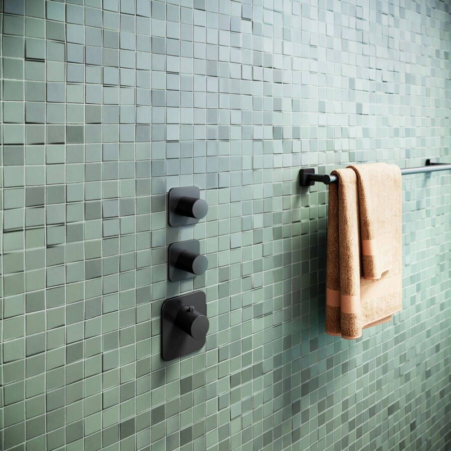 Hotbath Gal afbouwdeel voor High Flow thermostaat met 2 stopkranen horizontaal verticaal mat zwart