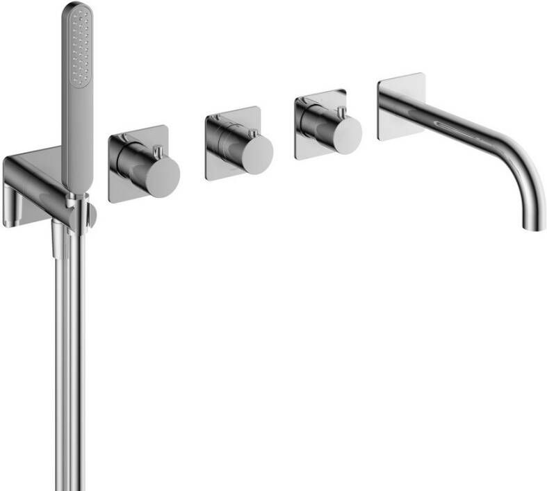 Hotbath Gal afbouwdeel voor inbouw bad douchethermostaat met uitloop 2 stopkranen en staafhanddouche geborsteld gunmetal PVD - Foto 2