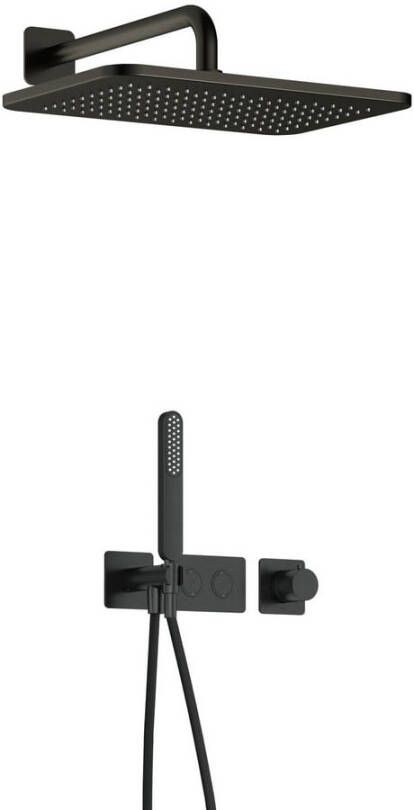Hotbath Gal IBS41 complete thermostatische douche inbouwset met 2 pushbuttons met 35cm wandarm 27cm rechtoekige hoofddouche staafhanddouche Gunmetal geborsteld PVD IBS41BGP5