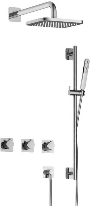 Hotbath Gal IBSGL70 complete thermostatische douche inbouwset met 2 stopkranen met 35cm wandarm 22cm vierkante hoofddouche staafhanddouche met glijstang chroom IBSGL70CR7
