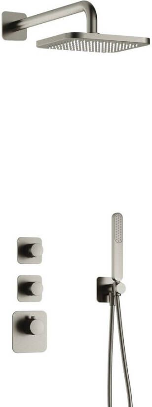 Hotbath Gal complete thermostatische high flow douche inbouwset gal met 2 stopkranen en 22 cm hoofdouche geborsteld nikkel pvd