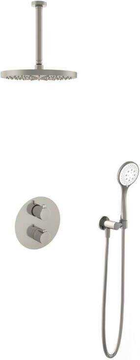 Hotbath IBS 1A Get Together inbouw doucheset Buddy geborsteld nikkel met ronde 3 standen handdouche 30cm hoofddouche met plafondbuis 30cm zonder glijstang