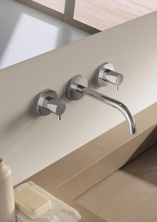 Hotbath Laddy L045 inbouw wastafelmengkraan 3 gats met gebogen uitloop geborsteld nikkel - Foto 2