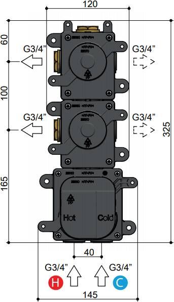 Hotbath MHF002 High Flow inbouwbox voor thermostaat met 2 stopkranen - Foto 2