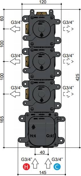 Hotbath MHF003 High Flow inbouwbox voor thermostaat met 3 stopkranen