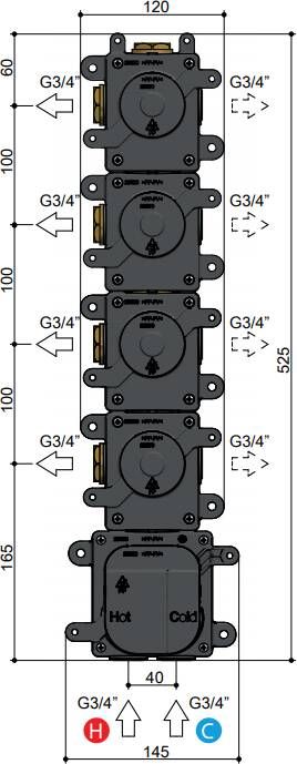 Hotbath MHF004 High Flow inbouwbox voor thermostaat met 4 stopkranen - Foto 3