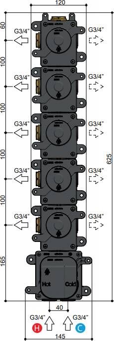Hotbath MHF005 High Flow inbouwbox voor thermostaat met 5 stopkranen - Foto 3