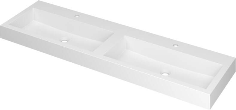 Ink Momento Wastafel Polystone dubbel met 2 kraangaten Mat wit 1600x450x90 mm (bxdxh)