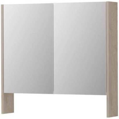 Ink SPK3 Spiegelkast 80x14x74cm 2 deuren dubbelzijdige Spiegel open planchet schakelaar en stopcontact MFC Ivoor eiken 1110130