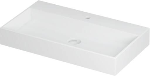 INK United wastafel porselein met 1 kraangat inclusief porseleinen click plug en verborgen overloop systeem 80x45x11cm mat wit