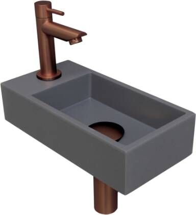 INK Versus fonteinpack inclusief quartz fontein met afzetplateau links fonteinkraan designsifon designplug en montageset 36x9x18 cm quartz grijs