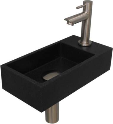 INK Versus fonteinpack inclusief quartz fontein met afzetplateau rechts fonteinkraan designsifon designplug en montageset 36x9x18 cm quartz beton