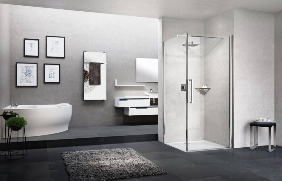 Novellini Young 2.0 FG zijwand 79 81x200cm voor draaideur G en vouwdeur 2GS met chroom mat profiel en helder glas Y2FG791B