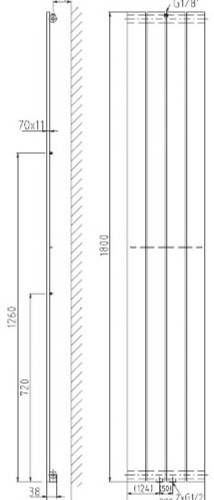 Plieger Cavallino Retto designradiator verticaal enkel middenaansluiting 1800x298mm 614W mat zwart 7250321 - Foto 2